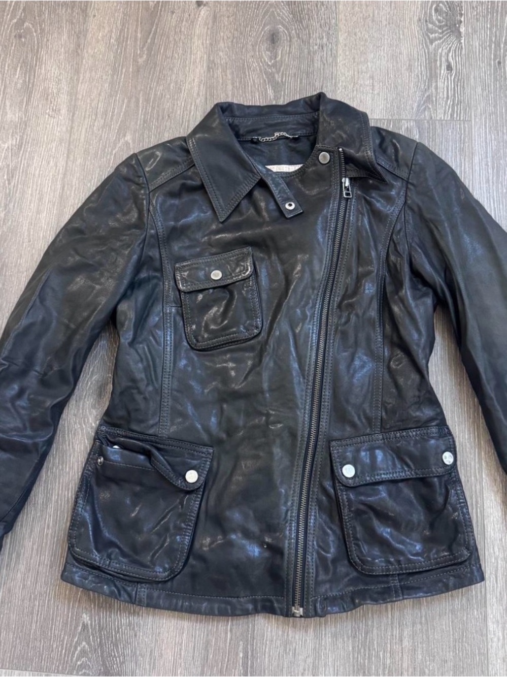 Black Leather Zip Jacket - Women